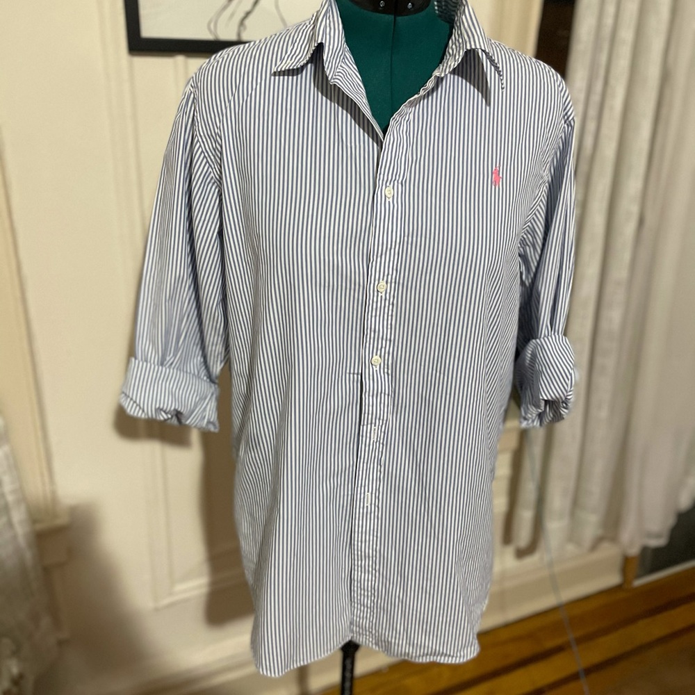 Ralph Lauren Blue White Stripped button long shirt